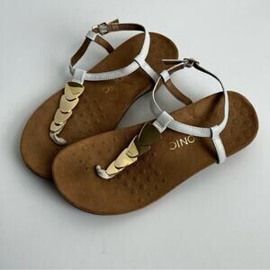 Vionic Miami Embellished Leather T-Strap Sandals in White